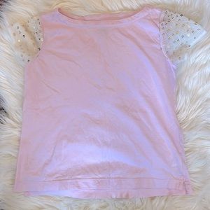 Crewcuts T-Shirt with Sequin and Tulle Sleeves